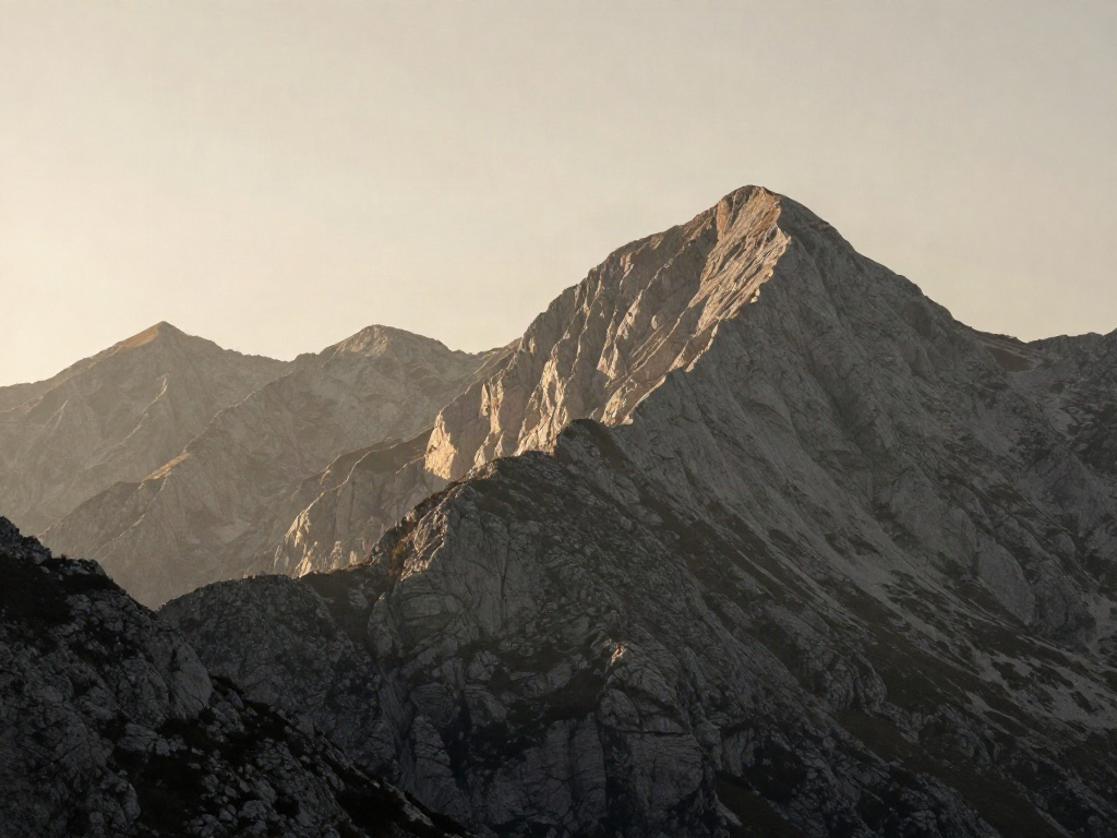 A sunlit mountain summit rising above layered ridges, a perspective on the path ahead